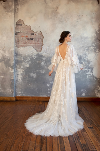 Essense of Australia SAYLOR #1 (TL-PL) TULUM GOWN W PORCELAIN TULLE PLUNGE thumbnail