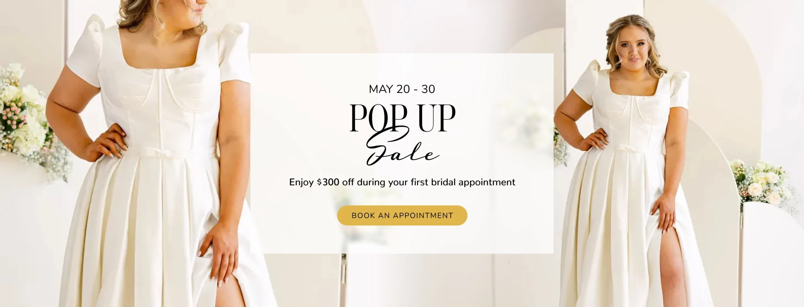Plus size models wearing bridal dresses, Pop-up desktop banner