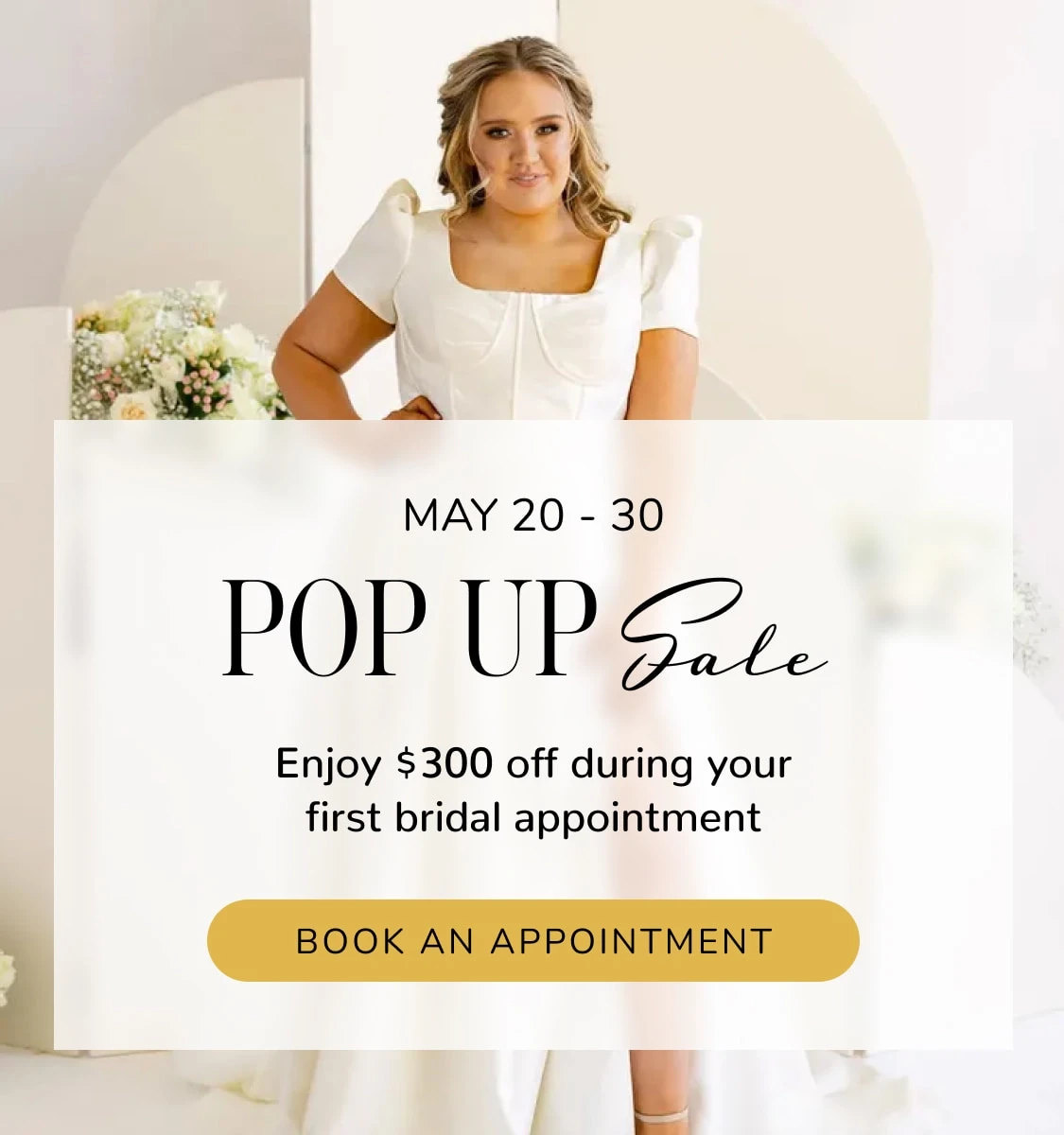 Plus size model wearing bridal dress, Pop-up mobile banner